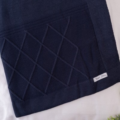 Saída de Maternidade Losango com Botões Madeira - Marinho